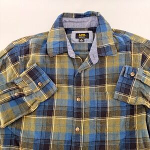 Lee Regular Fit Flannel Shirt Plaid Long Sleeve Workwear Casual Med Blue Olive‎